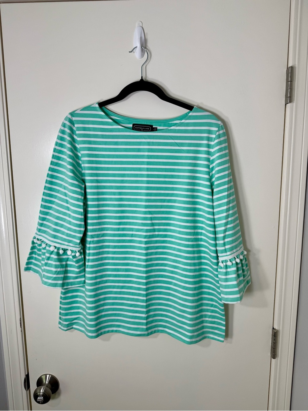 Duffield Lane Mint Green and White Striped‎ Blouse Size L